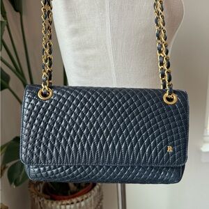 Bally Vintage Crossbody or Shoulder bag Chain Quilted Navy Lambskin Leather